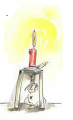 Stell dein Licht auf den Scheffel! Kerze steht auf einem Hocker und ein Kopf unter dem Kocker